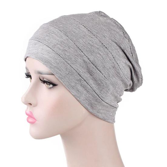 Solid Color Men Women Pleated Cotton Beanie Cap Hair Loss Sleeping Chemo Hat