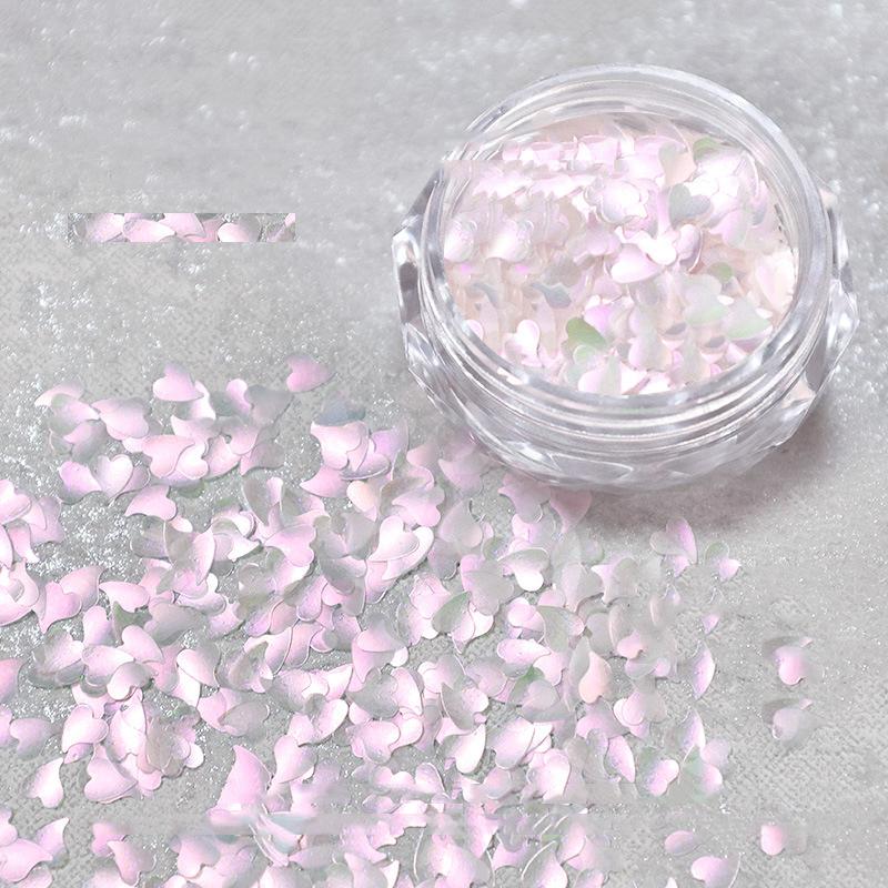 1 eske Blandede former Glimmer Neglepaljetter Polish Fin Glans Sommerfugl Stjerne 3D Dekaler For Negle Skinnende Dekorasjoner Rosa