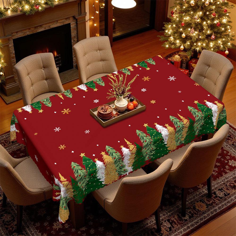 Christmas Red Round Table Cloth, Christmas Tree Snowflake Print, Waterproof And Oil-Proof Round Table Cloth, Dinner Party Table Cloth