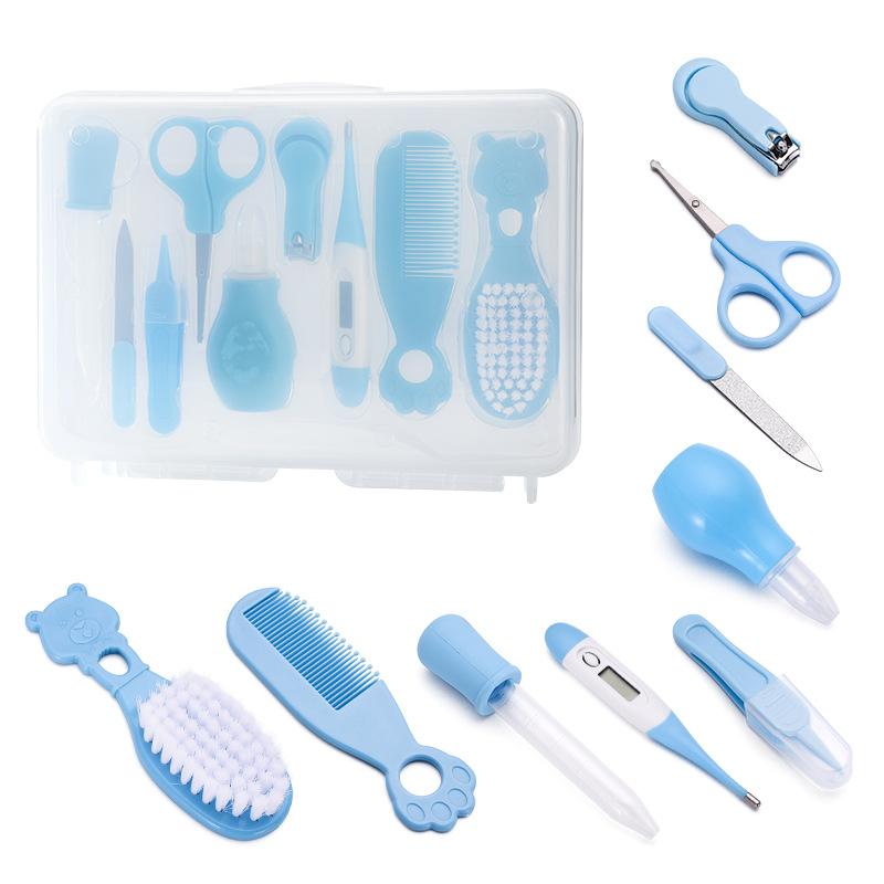 Babypflegeset Babynagelknipser Zahnbürste Pflegeutensilien Kamm Bürste Aufbewahrungsbox 9-teiliges Set Sorgfältige Pflege von Kindern zu Hause immer tägliche Notwendigkeiten