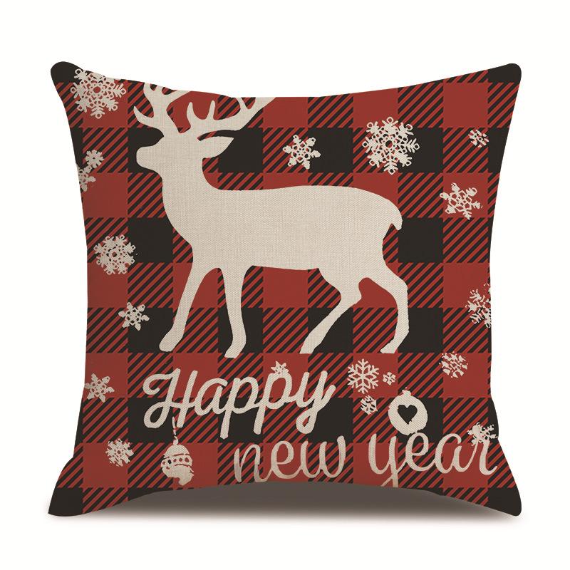 Christmas and New Year Single-sided Linen Pillow Cover Waist Pillow Cover Living Room Cotton Line Cushion Cover Sofa Car Pillow Cover