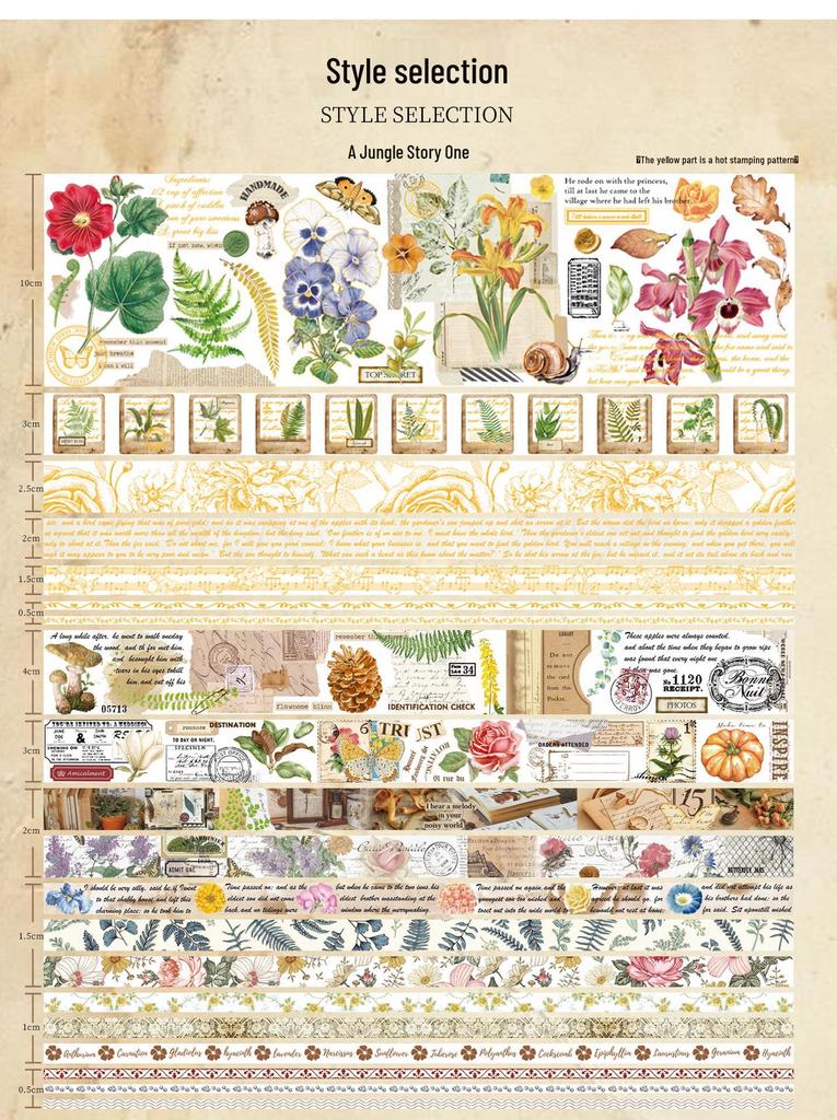 AGUGU Story Collection Gold Foil Retro Journal Washi Tape & DIY Decorative Stickers Set