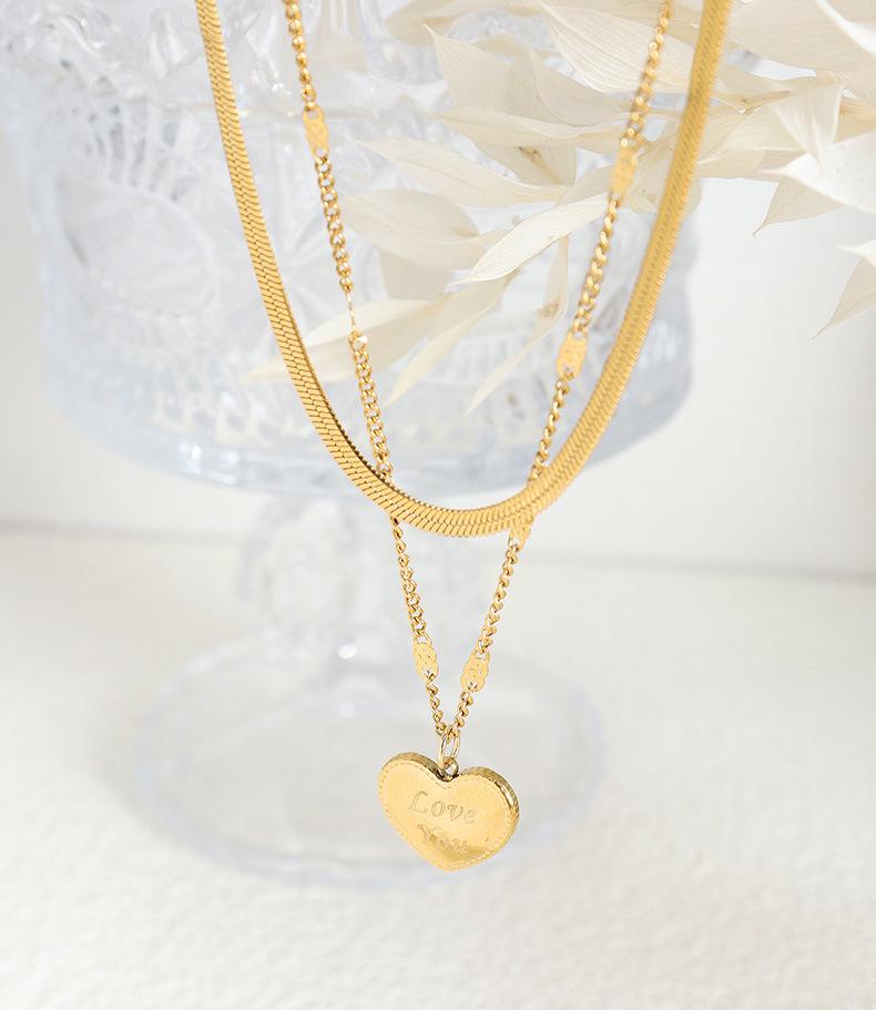 Double Layer Heart Pendant Titanium Necklace - Hip Hop Style, Non-fading Fashion Clavicle Chain for Women