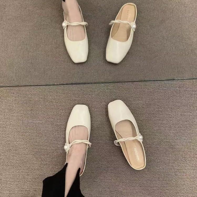 

Модные женские балетки Летние балетки с открытой пяткой Мэри Джейн Обувь Роскошные балетки с квадратным носком для женщин 2025 Балетки Zapatos Mujer 35