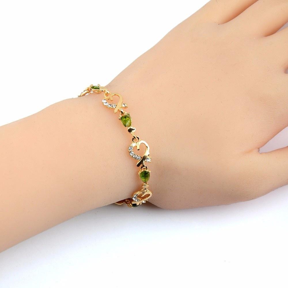 Sexy Lady Fashion 18k Gold Plated Heart 5 Colors Stones Bracelets & Bangles Jewelry