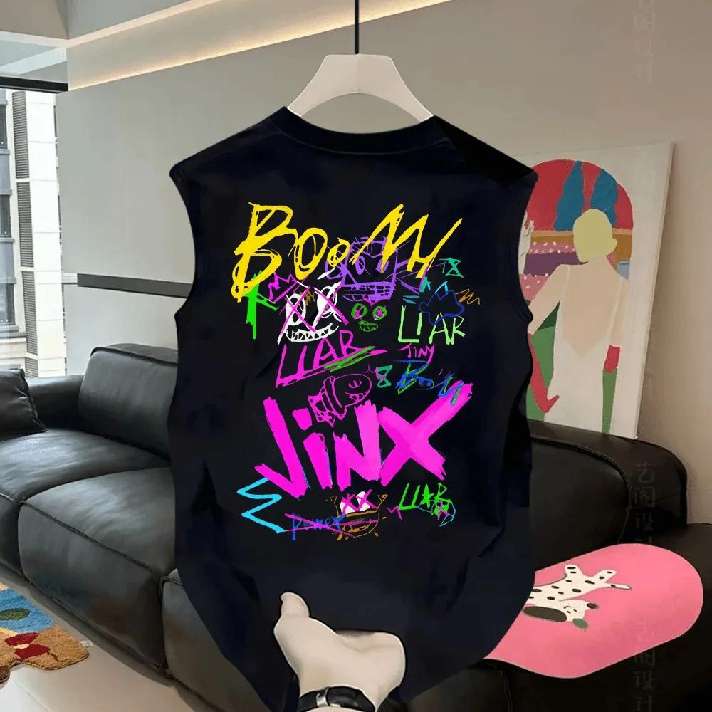 

Модный бренд Универсальная футболка без рукавов из чистого хлопка Мужская в стиле Гонконга Повседневная Свободная Летняя Майка Жилет Верхняя одежда 4XL чёрный