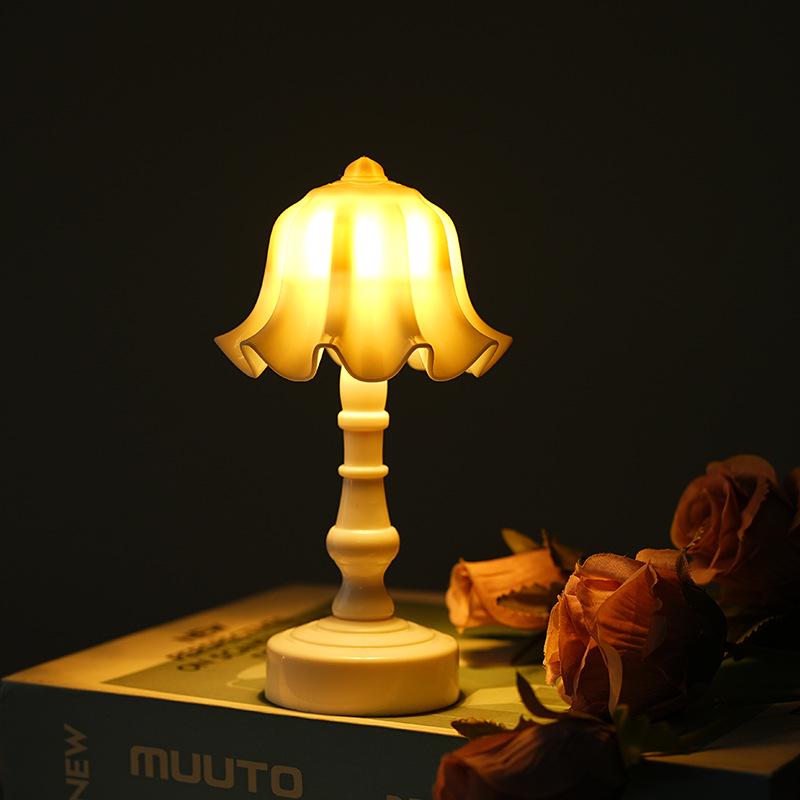 European Retro LED Night Lamp: Textured Small Desk or Bedside Decor with Palace Lantern Style
