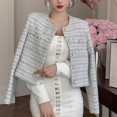 Fall Spring Women Jacket Retro Button Decoe Round Neck Single-breasted Chest Pockets Long Sleeves Loose Commuting