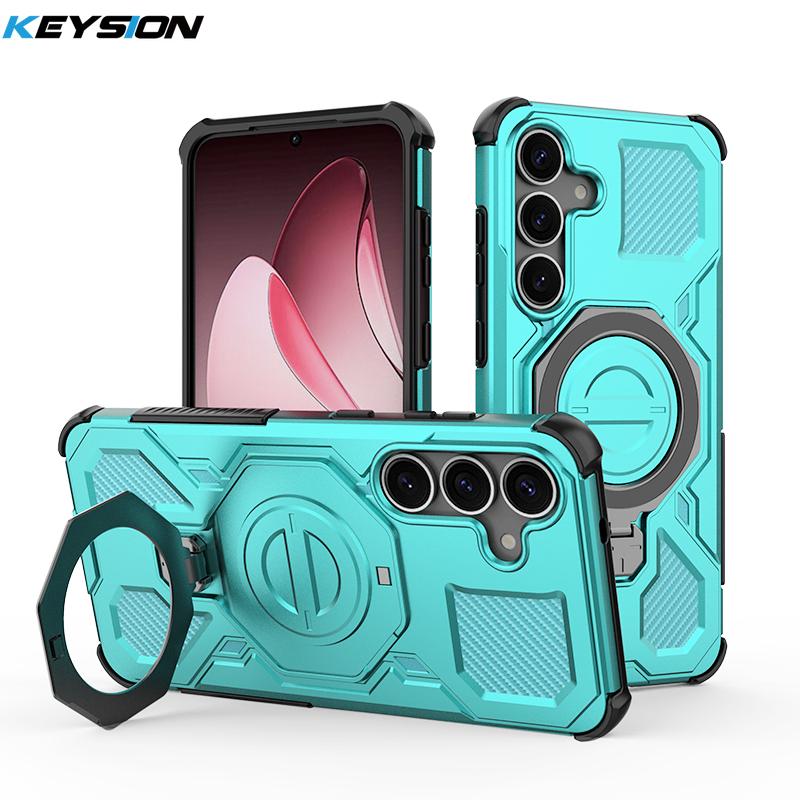 KEYSION Shockproof Magnetic Case for Samsung S25 Ultra 5G S25+Plus Upright Live Metal Ring Stand Phone Cover for Galaxy S25 Edge