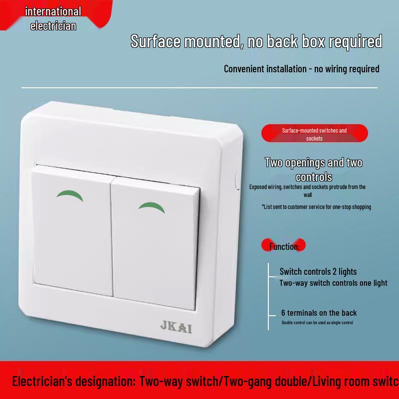 Surface-Mounted Integrated Switch Panel: One-Gang Single-Control, Two-Gang Double-Control, Wall Light Switch with Five Holes.