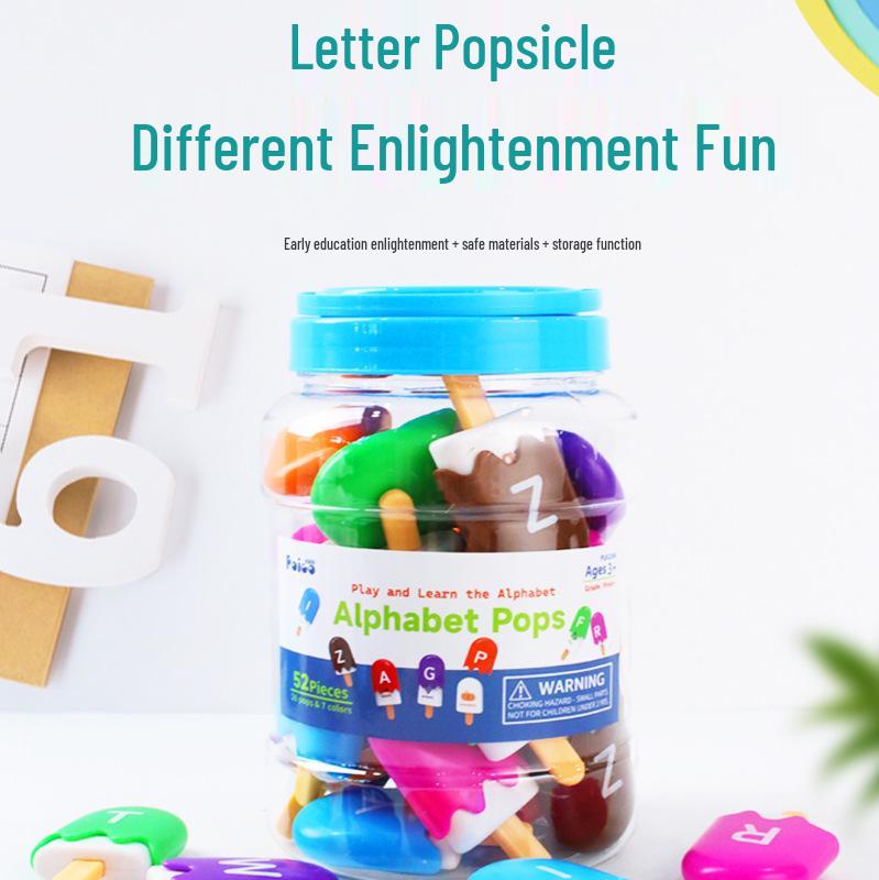 Bai Guo Early Learning Ice Cream Popsicle Set - 26 Letter & Number Matching Montessori Aids for Kindergarten