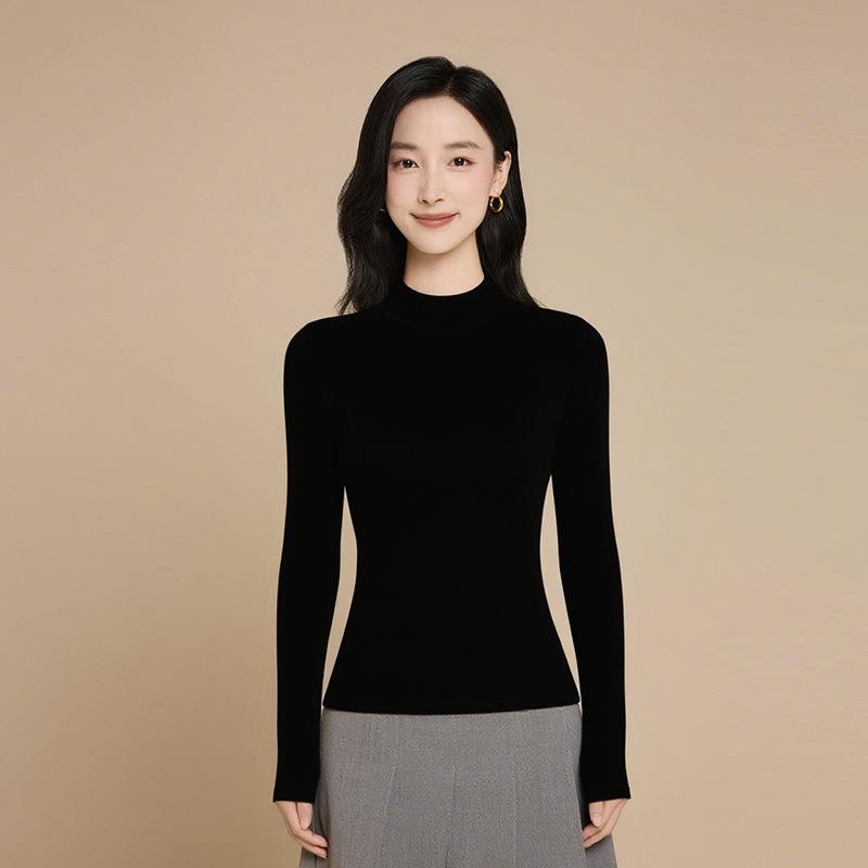 

Женский бархатный термотоп с полувысоким воротником, облегающего кроя, с длинным рукавом, для осени/зимы L (105-120 kg)