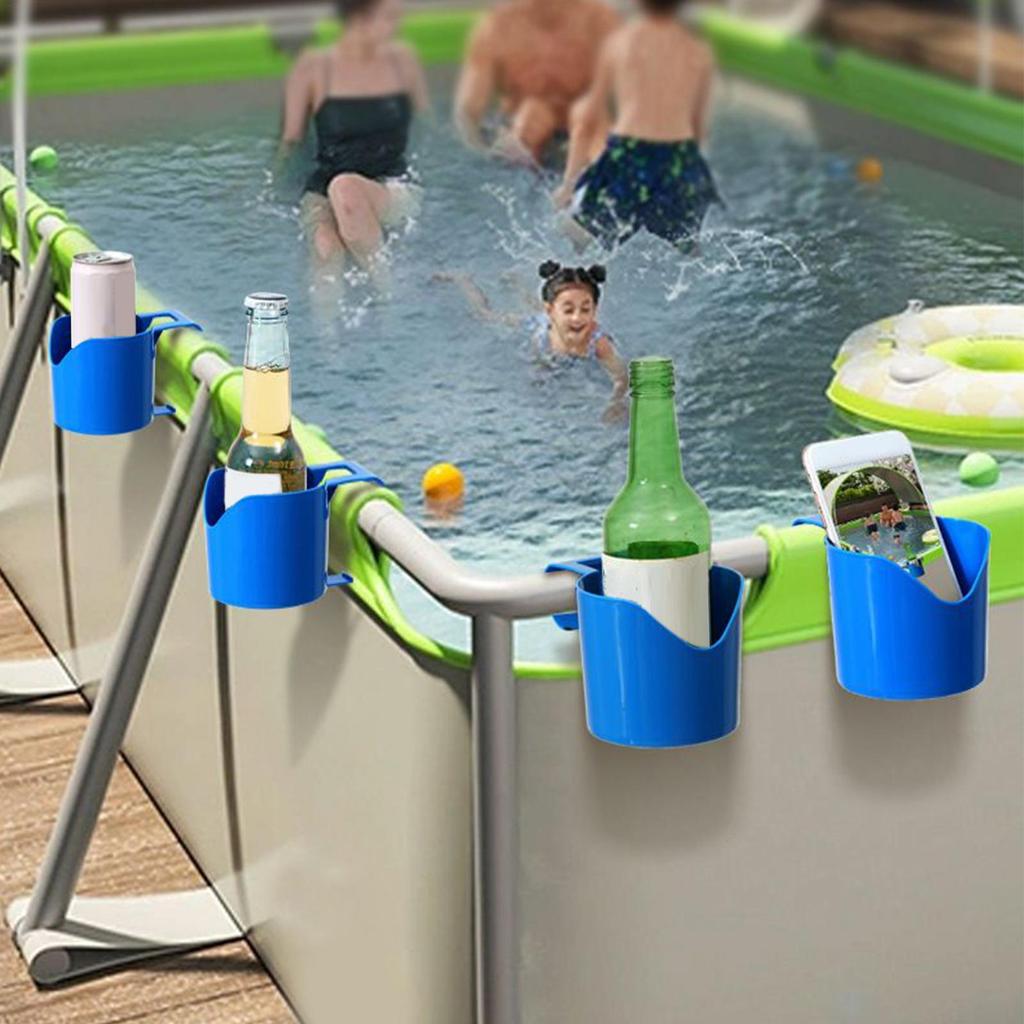 4pcs Poolside Cup Holder Swimming Pool Storage Rack No Punching Bottle Hanging Rack Pond Spa Pool Drink Beer Glass Holder