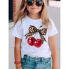 Summer Fruit Cherry Bow Print Kids T-Shirt Polyester Casual Girls Short Sleeve Shirts Casual Sports Fashion Children's Clothes Tees