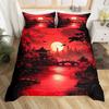 Japanisches Anime Ukiyoe Bettwäsche-Set King Size Sonnenuntergang Landschaft Berg Bettwäsche-Set Mit 2 Kissenbezügen Hokusai