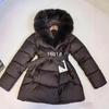 Women's Elegant Faux Fox Fur Collar Down Cotton Jacket - Mid-length, Waist-cinching, Slim Fit Outerwear