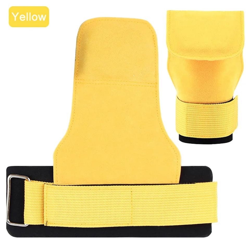 Loogdeel 1Pcs Gants de Musculation en Cuir de Vache Ceinture de Musculation Antidérapante Entraînement Soulevé de Terre Protection de la Paume Fitness jaune