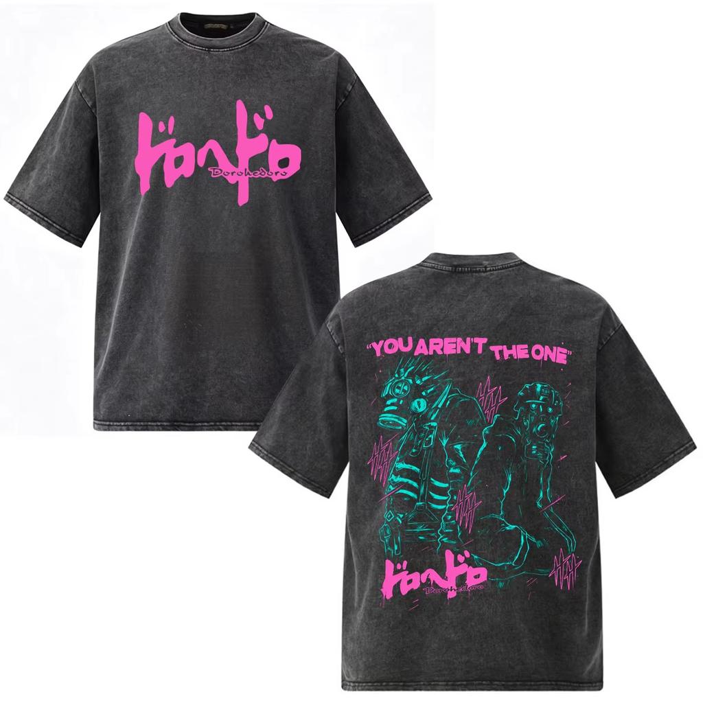 Camiseta Gráfica Lavada Vintage Anime Dorohedoro Kaiman Shin Ropa para Hombre y Mujer Moda Hip Hop Streetwear Top Y2K Gótico Algodón Camisetas Oversize