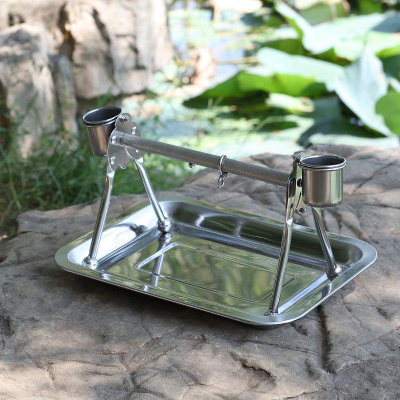 Stainless Steel Bird Stand with Ankle Chain for Large Parrots and Cockatiels