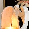White Angel Prayer Tealight Candle Holder for Church - Resin Religious Decor, Altar Decoration with Guardian Angel Statue
