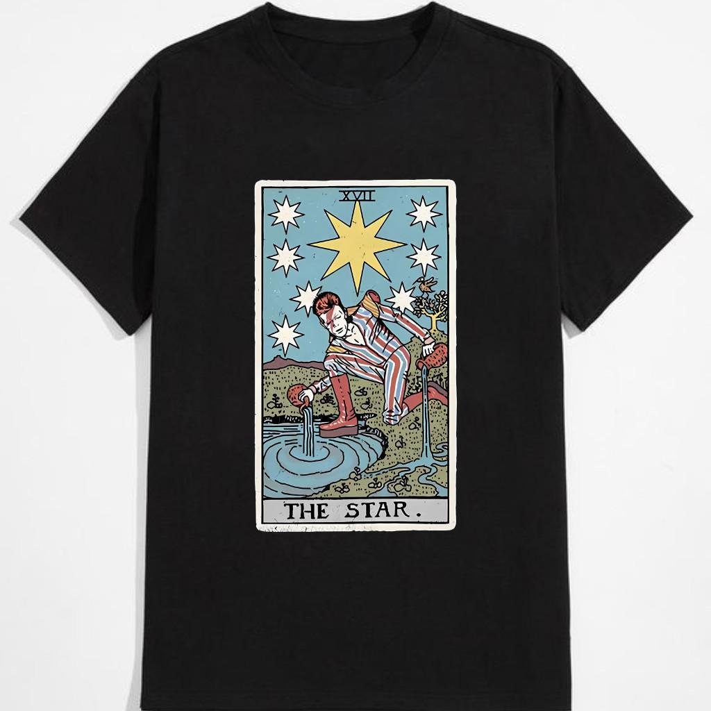 David Bowie Tarot Card T-Shirt – Fortune Telling Inspired Graphic Tee for Men & XXL