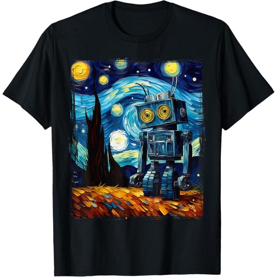 Vintage Robot Art Van Gogh Toy Robot Builder Robotics T-Shirt(3) S