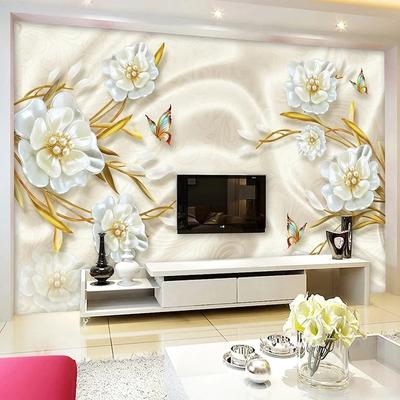 Papier Peint Fleurs Bijoux Élégantes Murale Photo Relief 3D Mur de Fond Salon TV Canapé Papiers Peints Décoration Intérieure