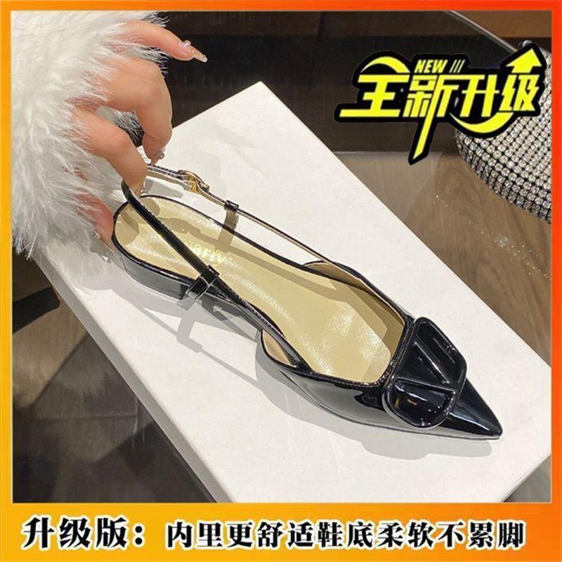Niche Pointed High Heels 2024 Korean Version of the New One-word Belt Versatile Skirt Fashion Shoes Bag Head Thick Heel Non-slip Shoes