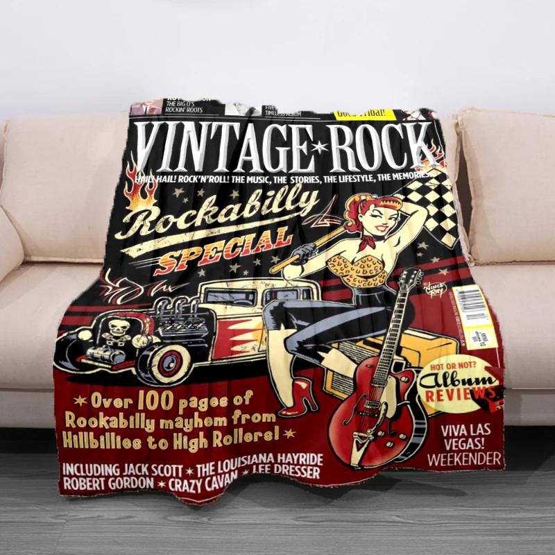 Retro Rock HipHop Music Trend Flannel Throw Blanket for Sofa and Bed Super Soft Mattress Cover