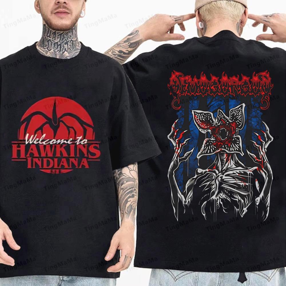 High Quality Cotton Eddie Munson Stranger Print Tshirt Vintage Demogorgon Cannibal Flower Hawkins Graphic Streetwear Men Women