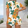 Women Plus Size Printed V Neck Short Sleeve Button Front Romper White Green Orange