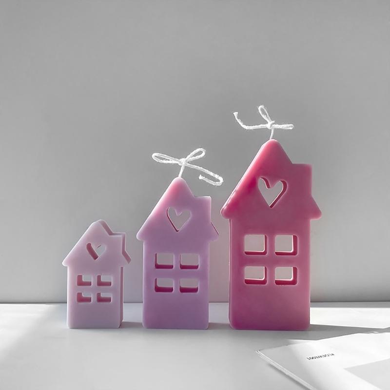 House Shape Candle Mold Heart Resin Mold for Candle Gypsum Ornament Silicone Mould Home Decorations Valentines Day Gift