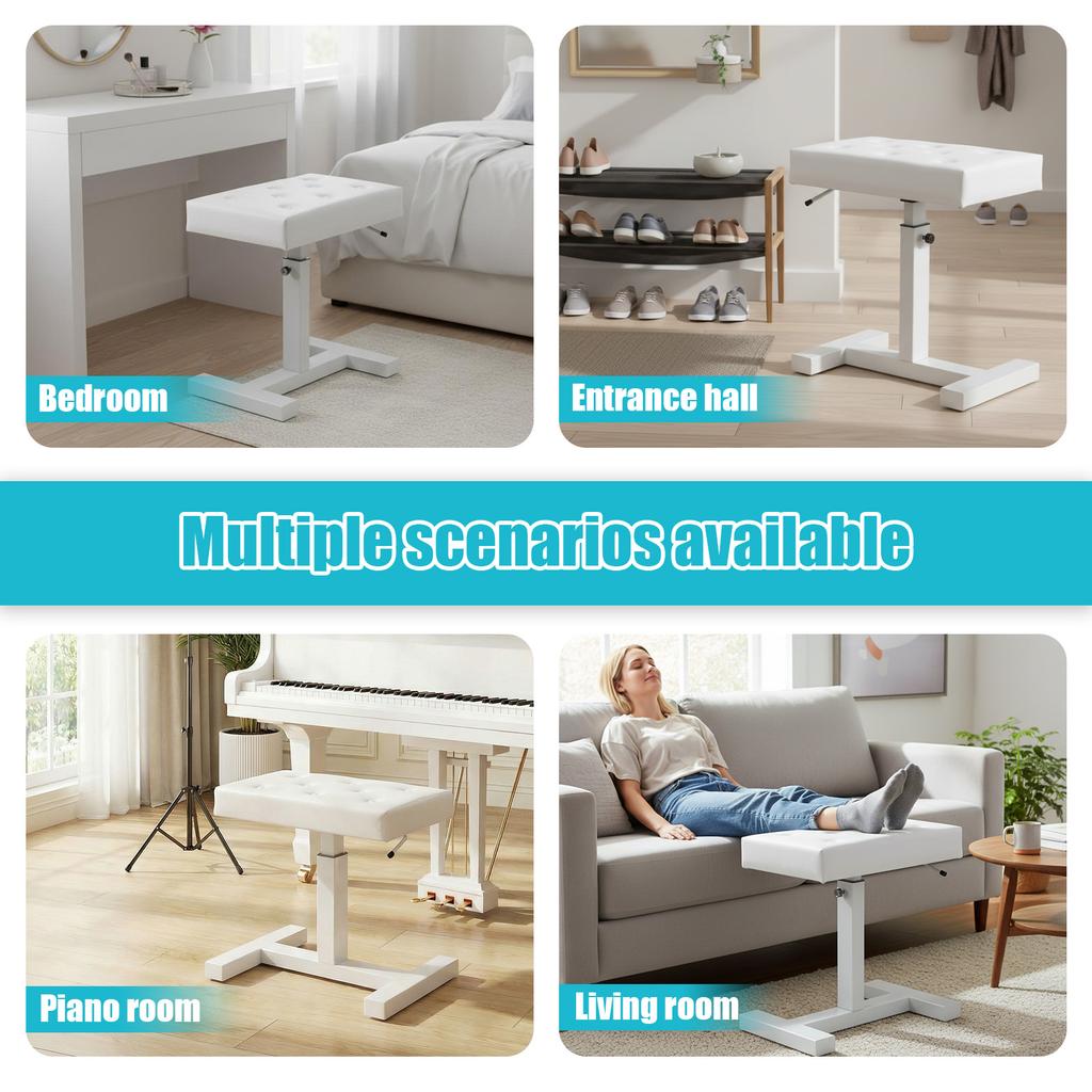 Hydraulic Lifting Piano Stool Chair Height Adjustable Music Stool with PU Leather Sponge Cushion for Vanity Living Room Bedroom