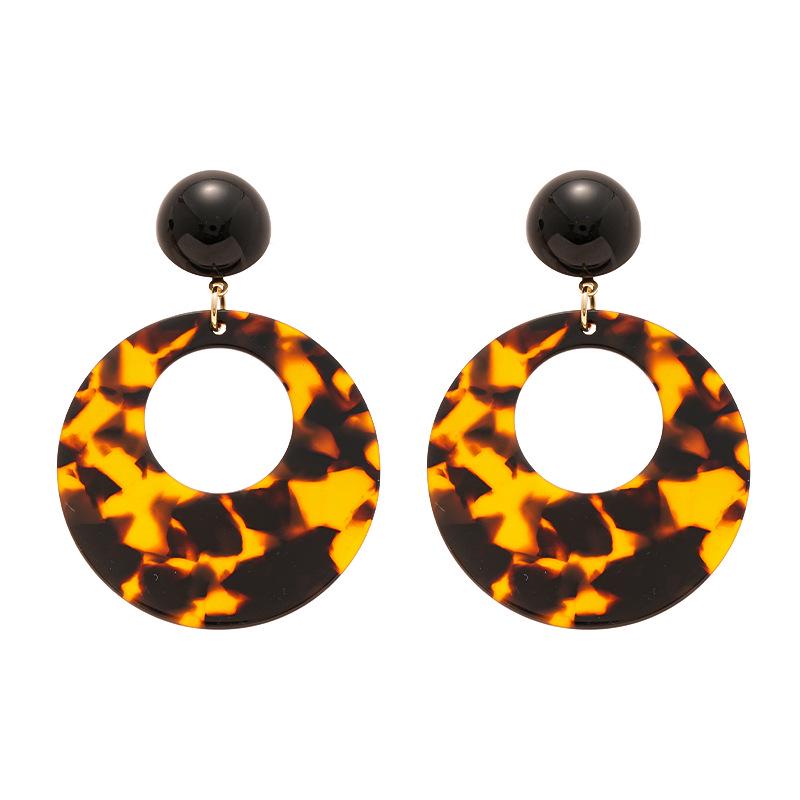 Boucles d'oreilles rondes découpées à imprimé léopard rétro en résine - Mode européenne et américaine haut de gamme pour femmes