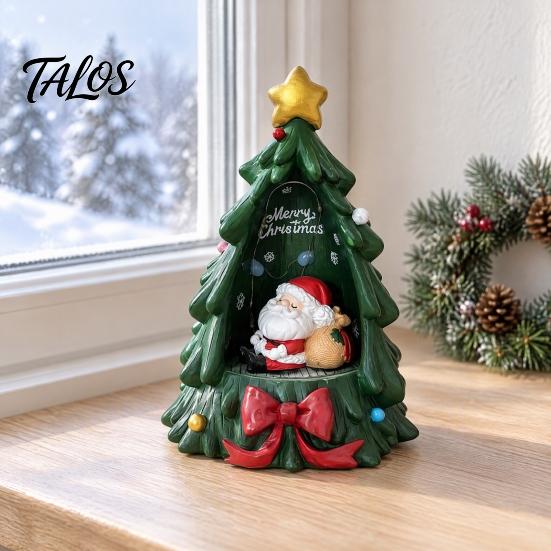 Lighted Resin Ornament for Desk Christmas Tree with Warm LED Lights, Festive Tabletop Decor Holiday Home Romantic Window Display Office Decoration,