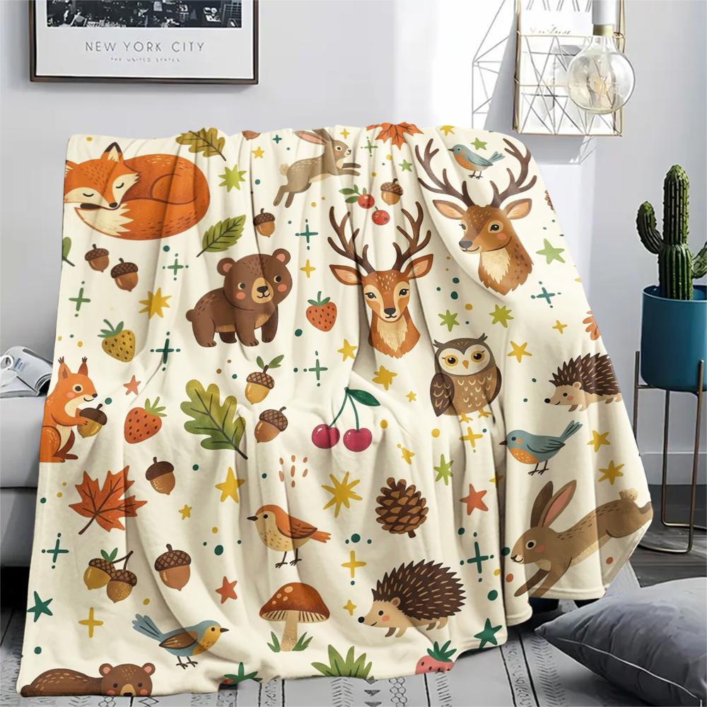 1Pc Cute Cartoon Print Flannel Blanket, High quality Comfortable for All Seasons, Home Decor, Warmth and Comfort, Perfect for Christmas Gifts W49