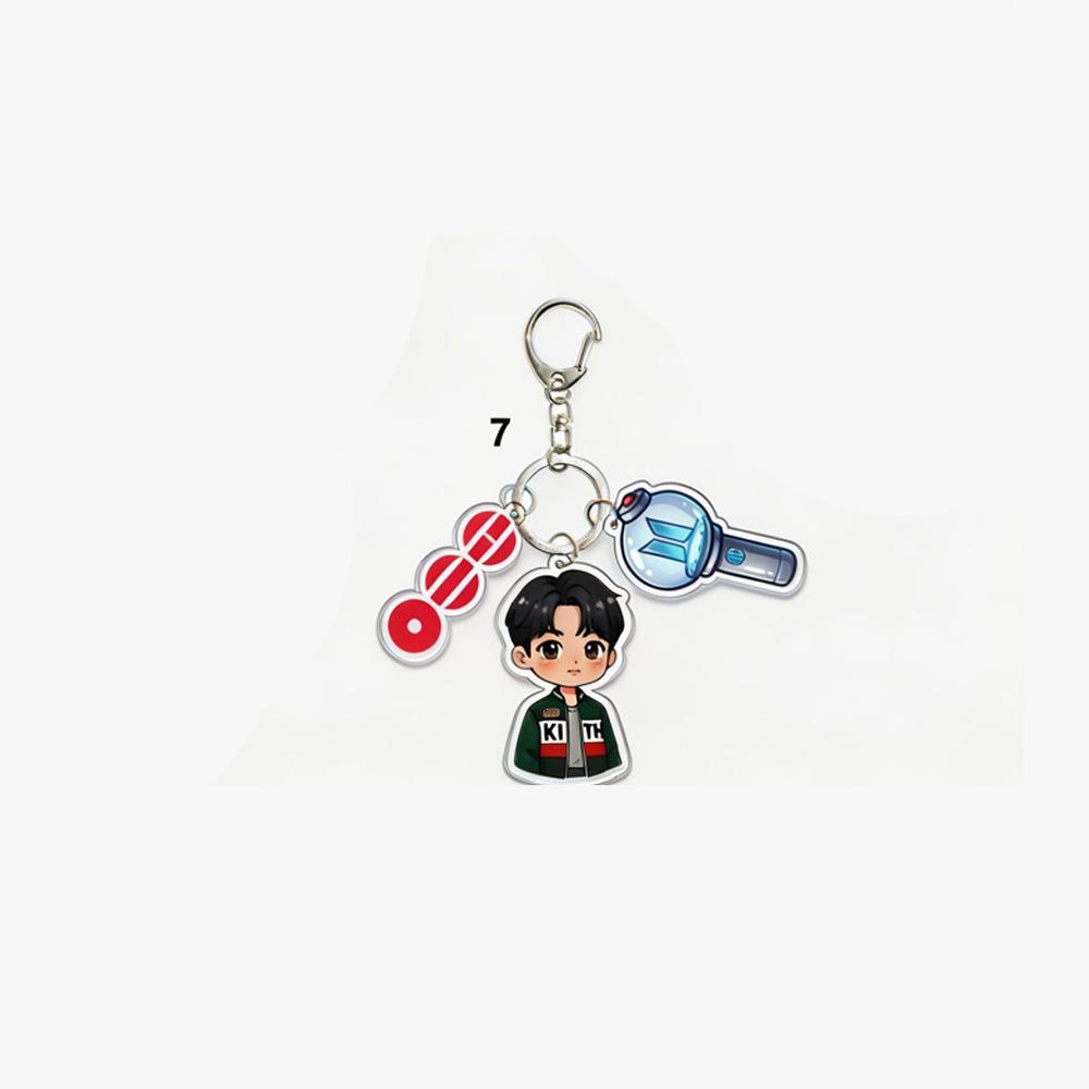 BTS Cartoon Character + Vinyl Record + Light Stick Keychain, Celebrity Merchandise Support Charm, Bag Charm