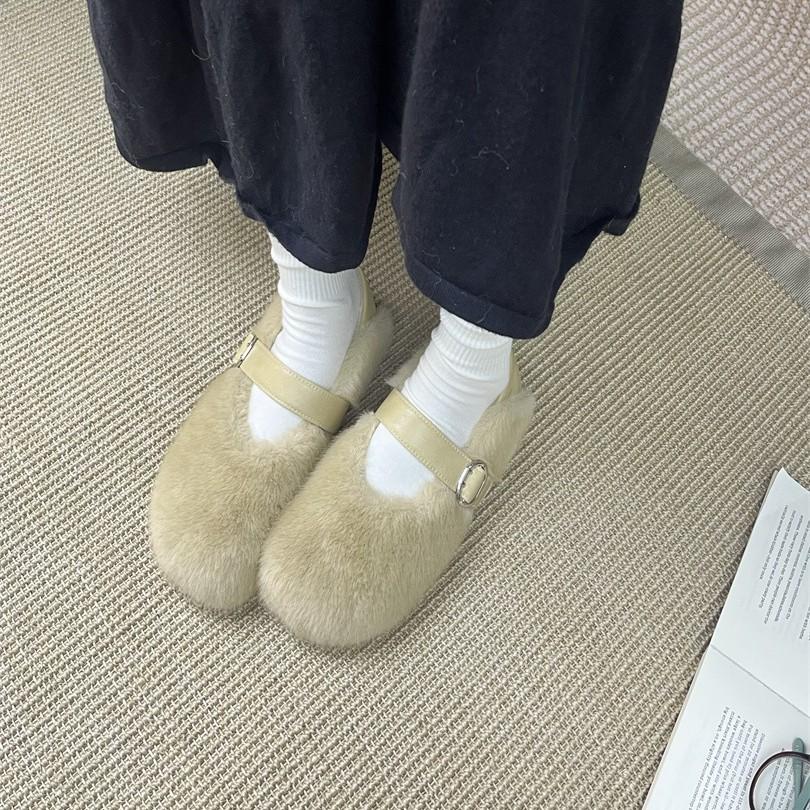 Fashion Lamb Wool Bag Head Mao Mao 2025 Autumn New One-pedal Cotton Slippers Warm Fairy Style Women's Shoes