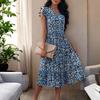Women's Summer Floral Midi Dress Ruffle Cap Sleeve V Neck Swing Dress Casual Flowy A Line Boho Vacation Dress