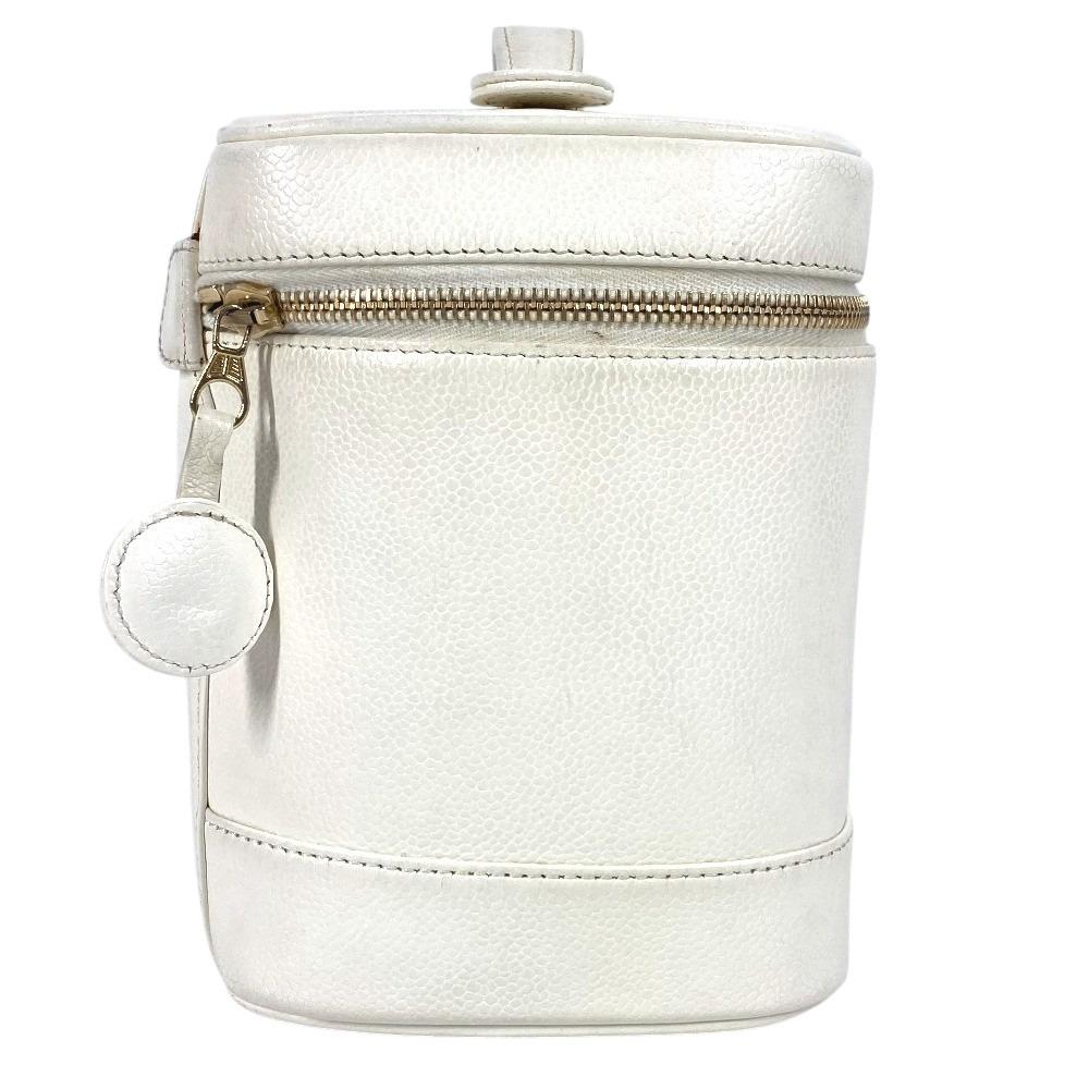 CHANEL A01998 logo vanity Bag Vanity Pouch Hand Bag Caviar Leather White