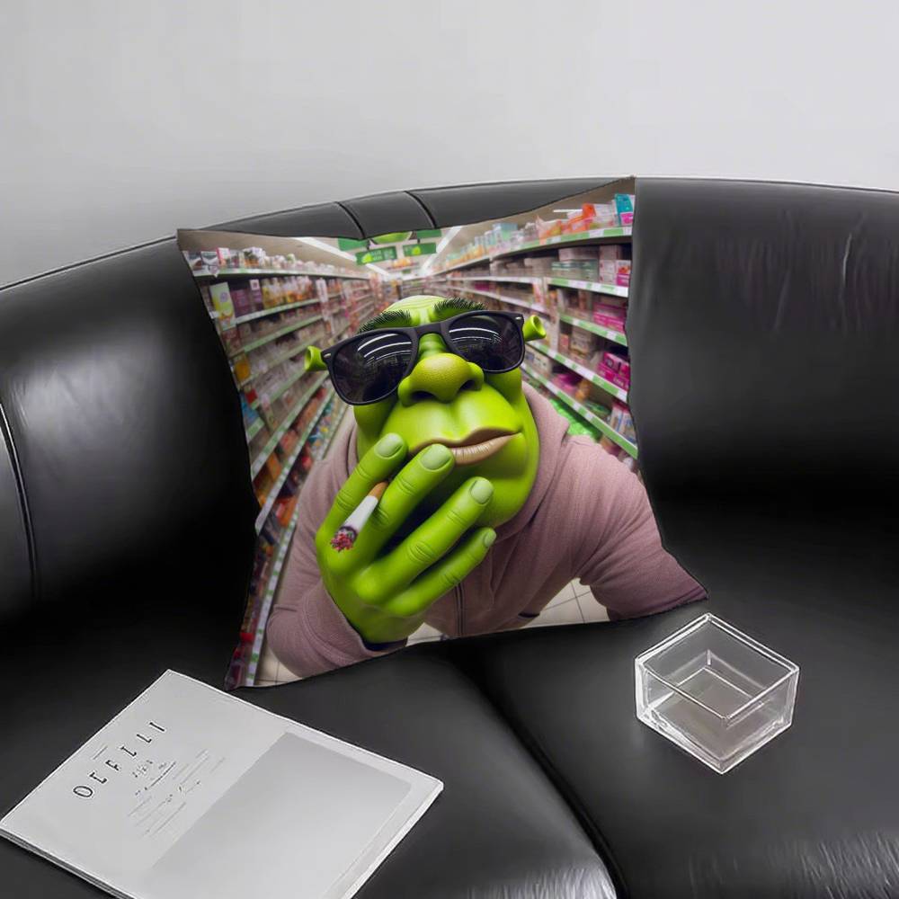 1pc Cute Funny S-Shrek Pillow Case Fashion Square Pillowcase Bedroom Sofa Room Ins Decoration Leisure