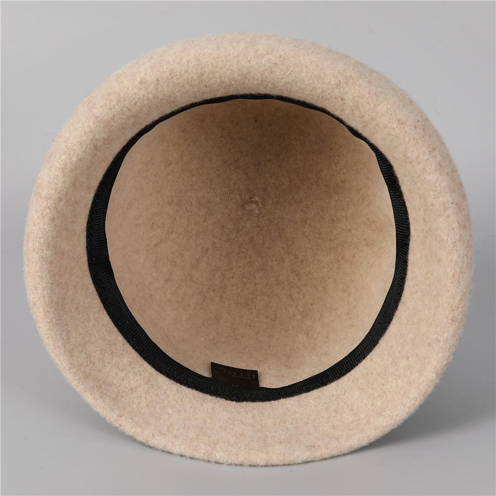 High-End Curled Woolen Top Hat Women'S French Retro Bow Bucket Hat Elegant And Noble Thousand Gold Wind Hat Winter
