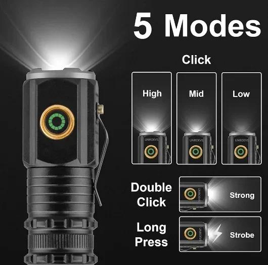 Potente Torcia a 3 LED Ricaricabile USB Torcia Portatile con Magnete 5 Modalità di Illuminazione Multifunzione Luminosa Lampada da Cappello con Clip