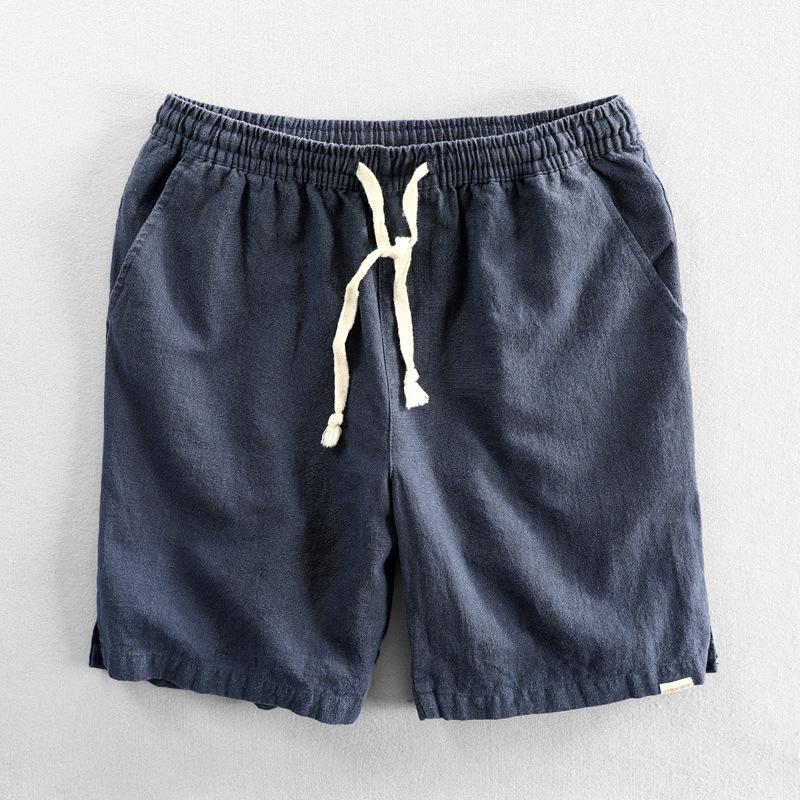 Men's Casual Linen Beach Shorts - Breathable, Trendy, Mid-Length Solid Color