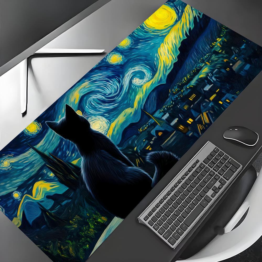Fantasy starry sky and cat large Mouse Pad Gaming mats NonSlip Desk Mat mouse carpet with Stitched Edge HD printing Office mat