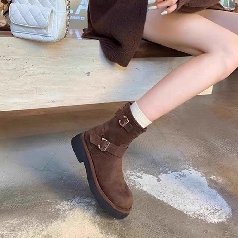Fashion Brown Suede Ladies Mid Calf Shoes Autumn Winter 2025 Novelty Sale Demi-season on Offer Cosplay Fashion Women's Half High Boots