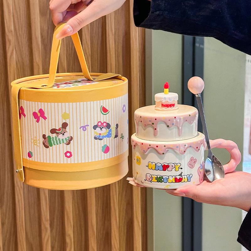 Girlfriend Birthday Gift Cute Cream Cake Cup Girls Ceramic Mug Ritual Souvenir Gift Box