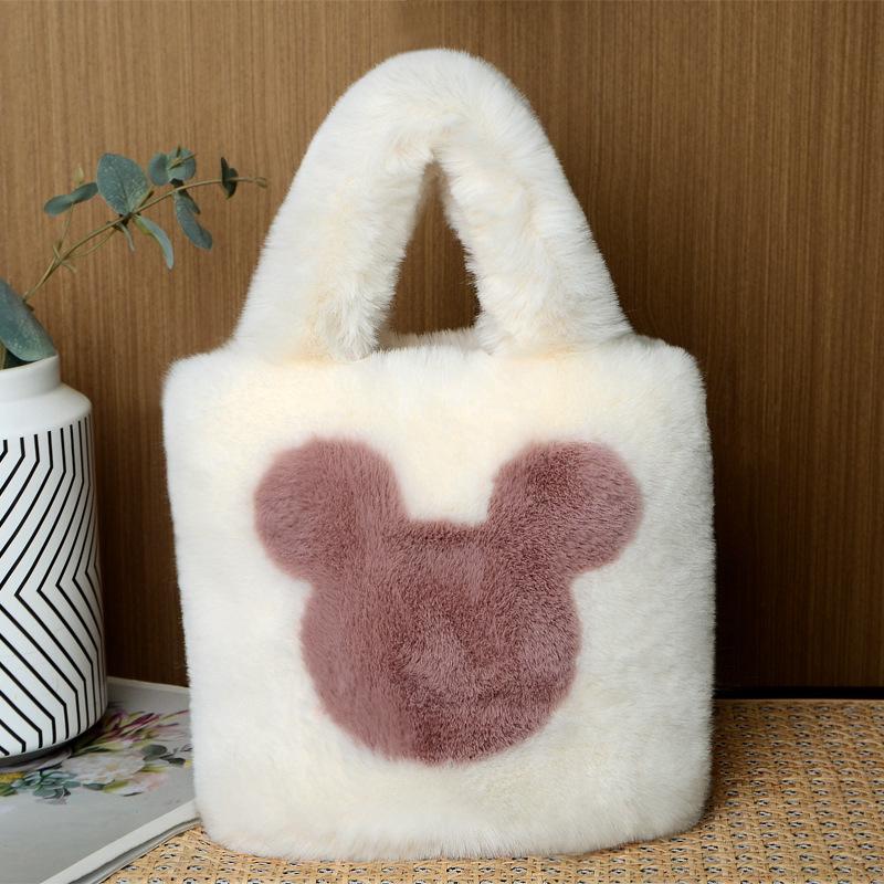 

Mickey Head Handheld Women s Bag Large Capacity Autumn and Winter Plush Bag One Shoulder Handbag Versatile Plush Bag Chain 37*26 белый