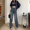 Autumn and Winter New Retro Blue Thin Denim Straight-leg Pants Women's 2025 Popular High-waisted Wide-leg Mopping Pants