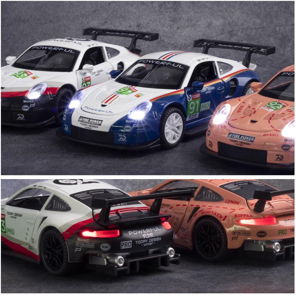 Porsche 911 GT3 RSR Wersja dopasowująca Symulacja Diecast & Toy Pojazdy Dźwięki & Światło Samochód Pull Back 1:Model supersamochodu ze stopu 32